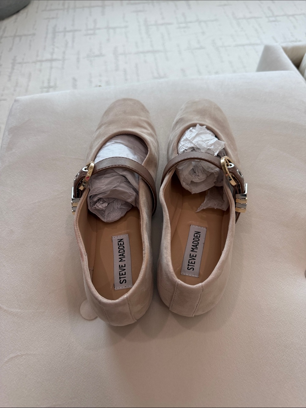 Steve Madden Taupe Suede Mary Jane Flats with Brown Strap - Picture 3 of 3